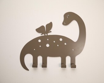 Dino Kids Wall Hook: Beige-Grey Metal Animal Coat Rack
