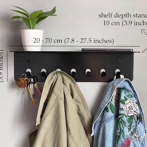 Modern Metal Wall Key Holder with Shelf – Industrial Entryway Organizer for Coats, Keys & Accessories – Minimalist Hook Rack