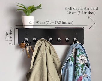 Modern Metal Wall Key Holder with Shelf – Industrial Entryway Organizer for Coats, Keys & Accessories – Minimalist Hook Rack