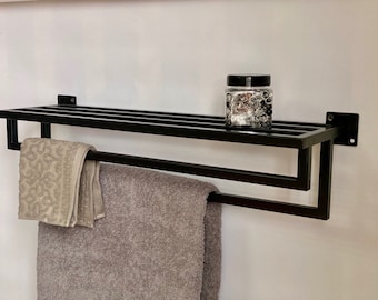 Badkamer wandplank | Zwevende wandplank | Badkamerdecoratieplank | Unieke badkamerplank | Metalen badkamerplanken | Handdoekopslag