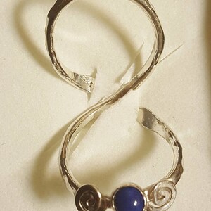 Swan neck silver hammered ring splint with Lazuli lapis gemstone image 2