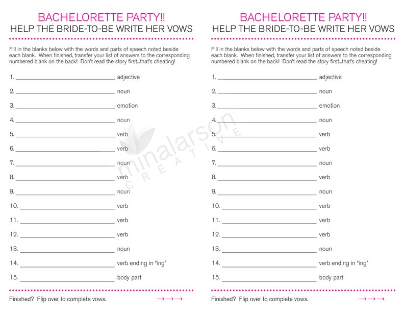Bachelorette Party Mad Libs Game - Etsy