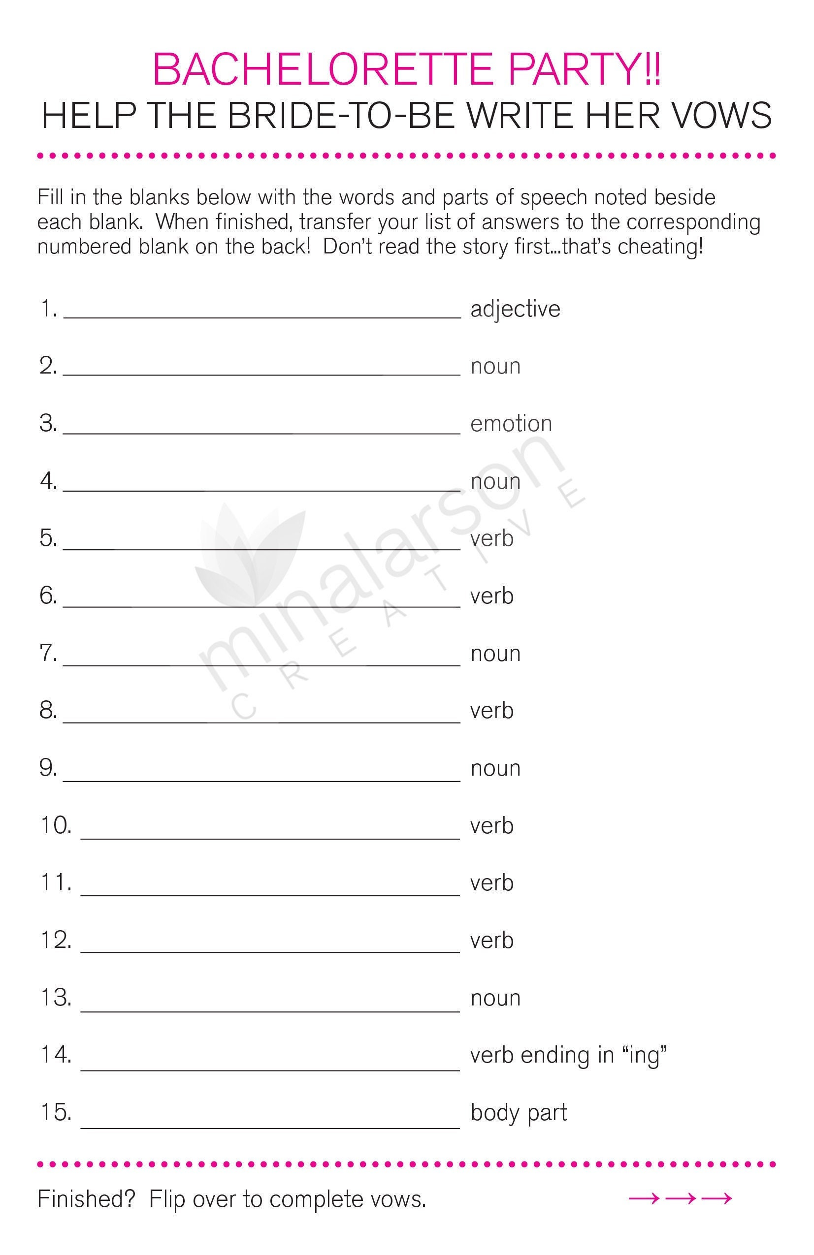 Bachelorette Party Mad Libs Game - Etsy