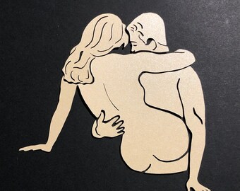 Carefree, Lovers silhouette, un'originale Fine Paper Art - Regalo personalizzato unico nel suo genere, in una cornice quadrata da 10", Interior Design minimalista