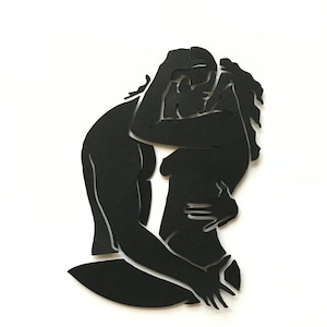 Wunsch - Lovers Silhouette, eine originale Fine Paper Art - einzigartiges personalisiertes Geschenk, in einem tiefen quadratischen Rahmen, minimalistisches Innendesign