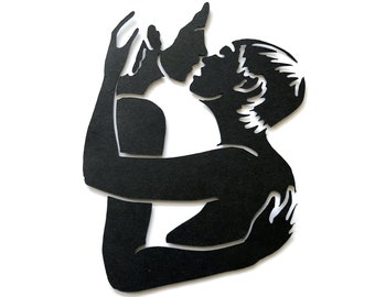 Silhouette di coppia che si bacia, un'originale Fine Paper Art - Un regalo personalizzato unico nel suo genere, in una cornice quadrata profonda - Coppia lesbica LGBTQ