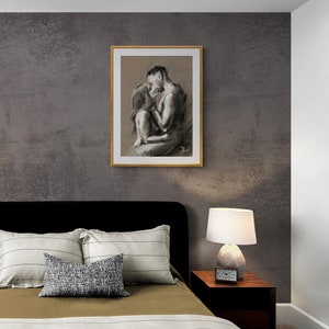 Abstract Painting of a Couple Nude - Original Sensual Bedroom Art
