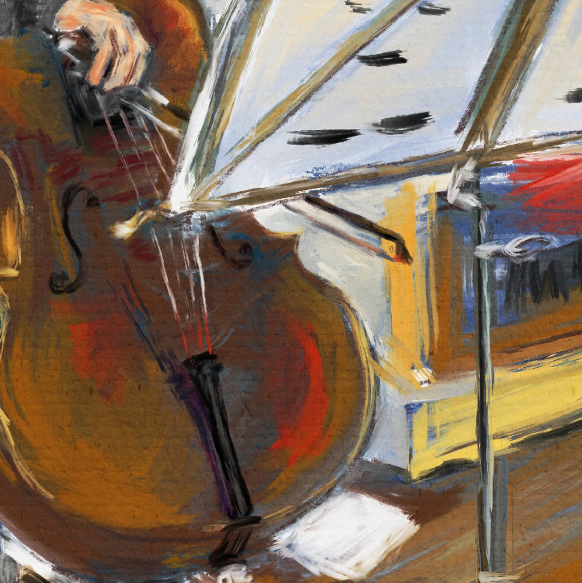 Original Oil Painting - Young Musician Playing the Cello - Contemporary ...