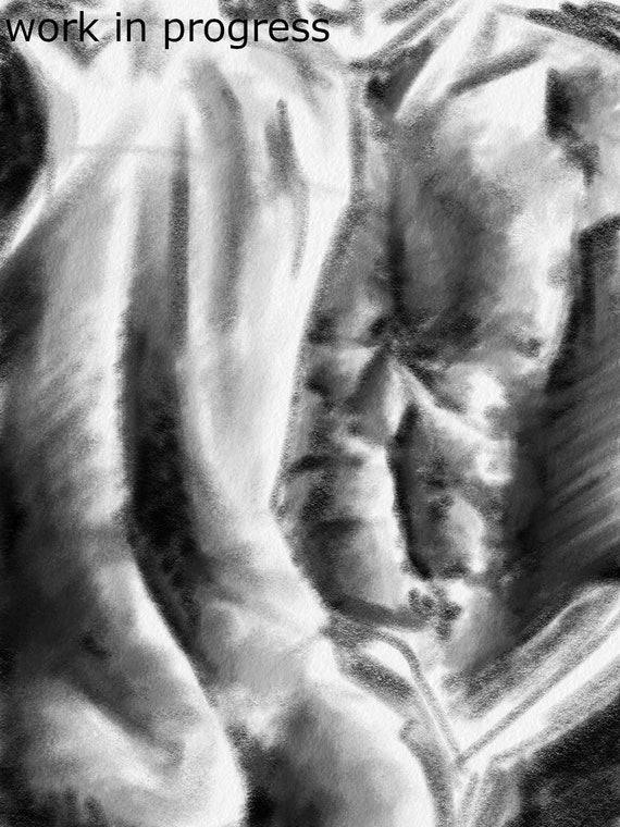 Dessin Original Nude Couple Enlacé érotique Sensuelle Murale Art Contemporain Carbone Se Colle Sur Papier Limited Edition Giclee Print
