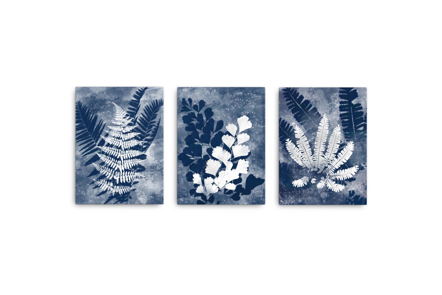Triptych Fern Cyanotype Botanical Print Contemporary