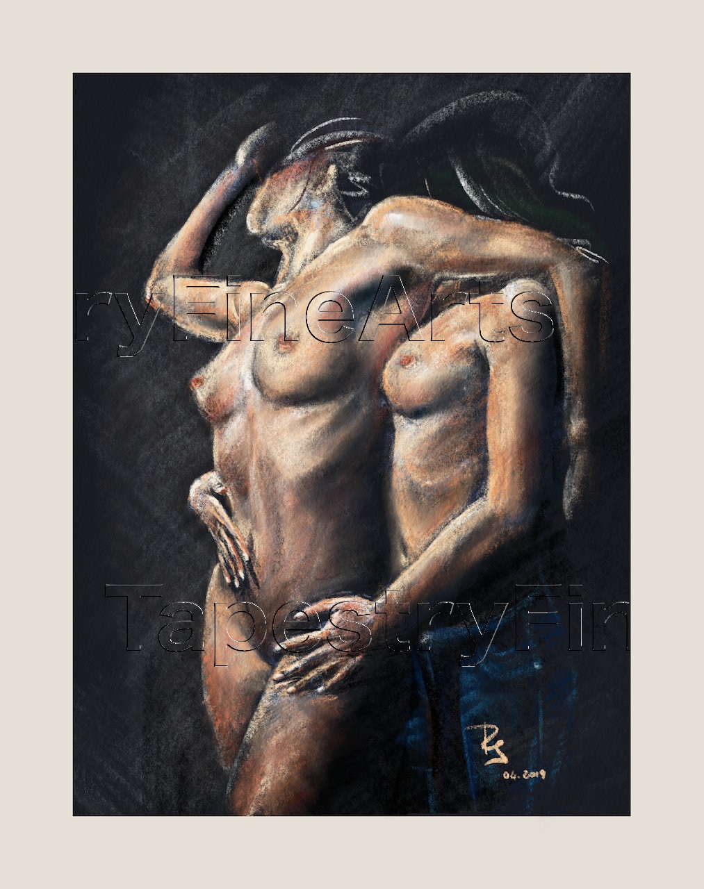 Original Erotic Sensual Wall Art Nude Female Couple