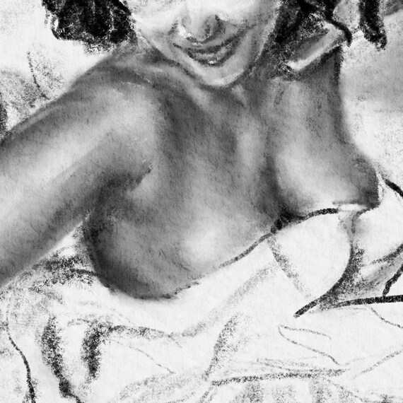Dessin Femme Nue Croquis Au Crayon Sur Papier Aquarelle Murale Sensuelle Art Original Contemporain Limited Edition Giclee Print
