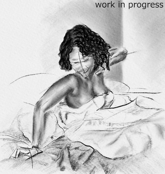 Dessin Femme Nue Croquis Au Crayon Sur Papier Aquarelle Murale Sensuelle Art Original Contemporain Limited Edition Giclee Print
