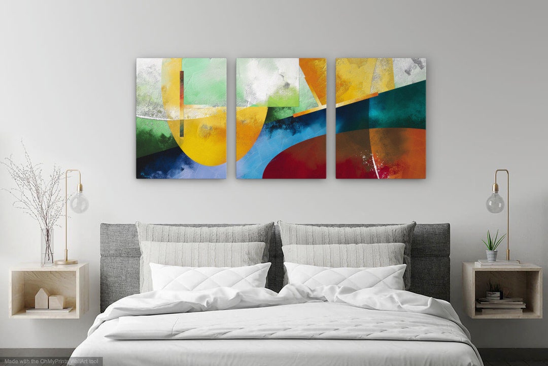 Large Abstract Painting With Geometric Shapes & Vibrant Colors - Modern ...