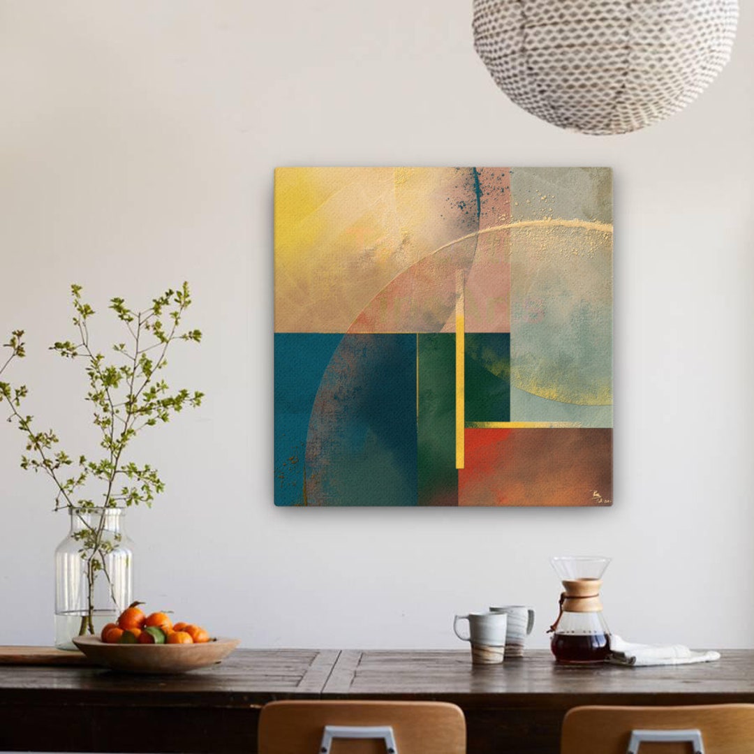 Large Abstract Painting With Geometric Shapes & Vibrant Colors - Modern ...