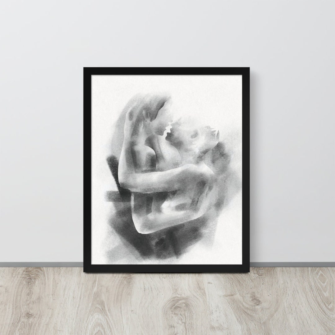Abstract Charcoal Drawing of a Couple Embrace - Lovers Painting ...