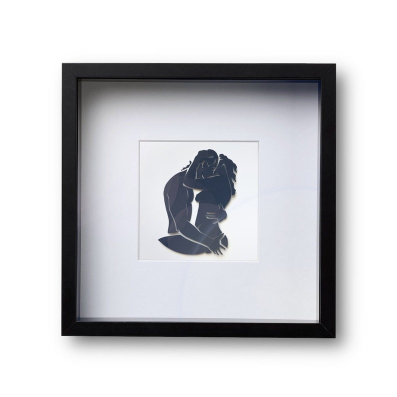 Desiderio - Silhouette degli innamorati, un'originale Fine Paper Art - Regalo personalizzato unico nel suo genere, in una profonda cornice quadrata, Design d'interni minimalista immagine 2