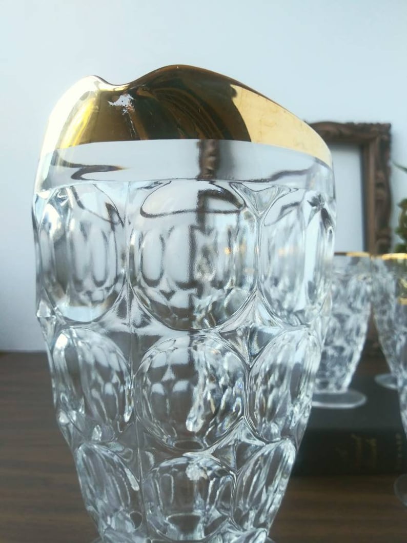 Bumpy glass juice pitcher and glass set with gold rims Etsy