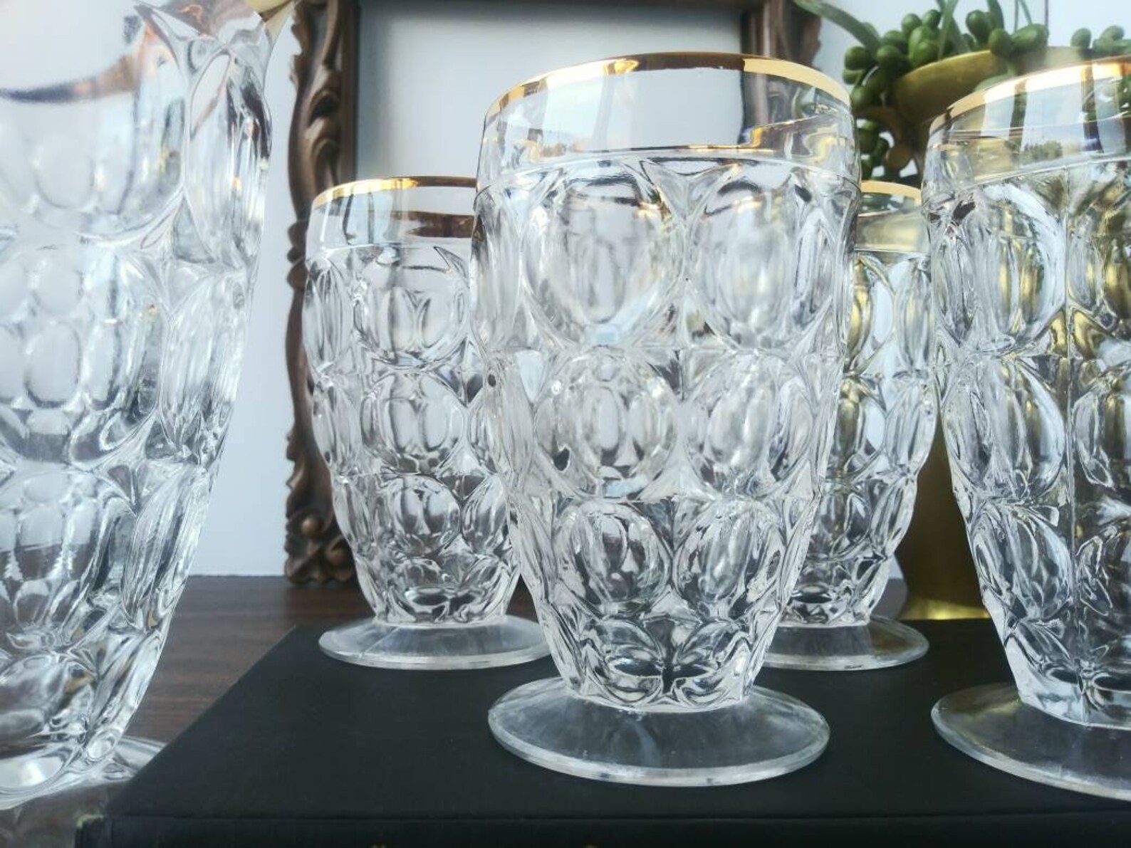 Bumpy Glass Juice Pitcher and Glass Set With Gold Rims . FREE SHIPPING ...