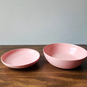 pair of pink melamac bowls . vintage melamine dinnerware