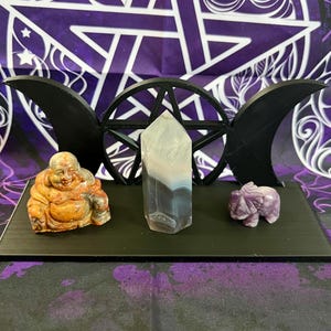 Triple Moon Pentagram Shelf: Crystal Display, Witchy Decor