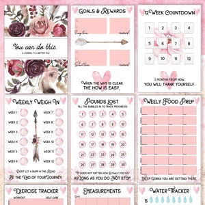 12-Week Inspirational Weight Loss Journal, Printable Weight Loss Chart, Weight Watchers, Positive Weight Loss Goals, DIGITAL DOWNLOAD