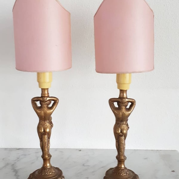 Paar Messing Tischlampen Hollywood Regency TampKupfer Lampen antike Lampe