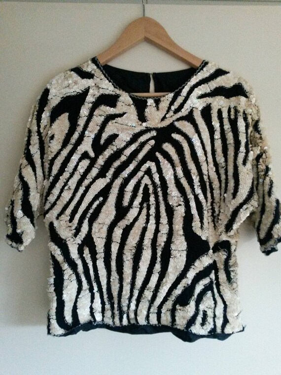 Glamorous sequined Top Zebra Print