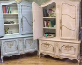 Sold Carved Vintage Louis Style French Shabby Chic Bookcase Display Drinks Cabinet Annie Sloan Louis Blue Boys Room
