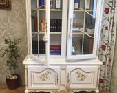 Sold Carved Vintage Louis Style French Shabby Chic Bookcase Display Drinks Annie Sloan Old White
