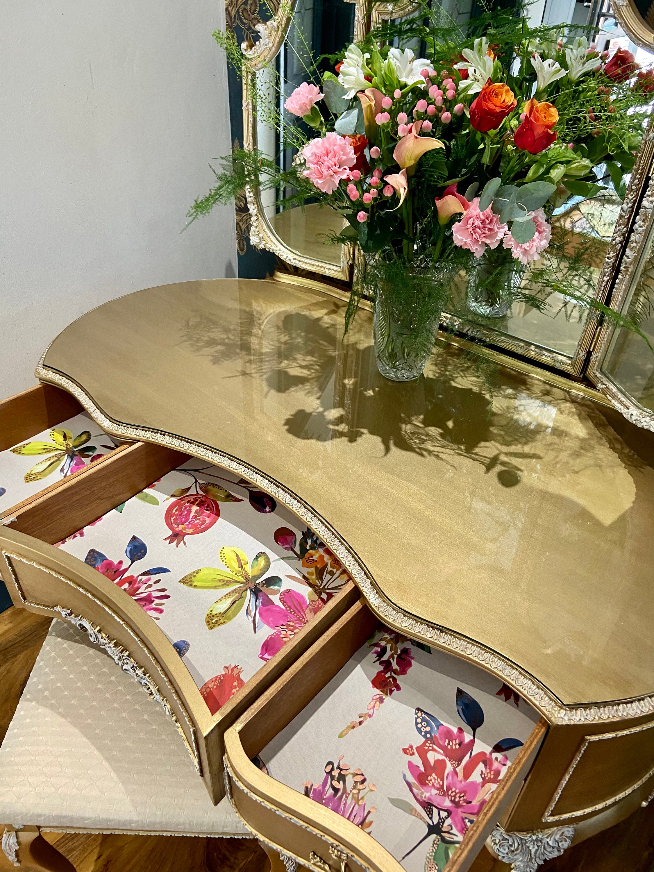 gold vintage dressing table Luxe French Chateau Gold Accented Antique Vanity/dressing Table/makeup Table!  Custom Order!