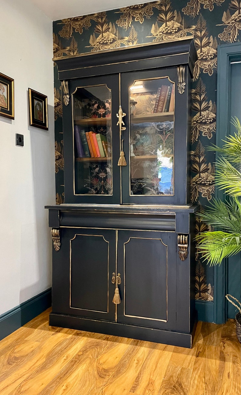 Vintage Glazed Bookcase Hand Painted in Farrow & Ball Etsy