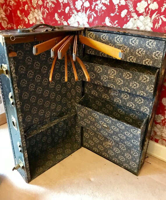 Original Metal Antique Vintage Fitted Steamer Trunk Wardrobe Etsy