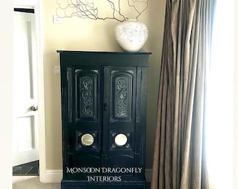 Rustic Vintage FrenchTallboy Cupboard Cabinet hand painted and wax coated solid oak