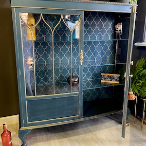 Drinks Cocktails Cabinet Bar In Annie Sloan Blue  & Stunning  Wall Paper