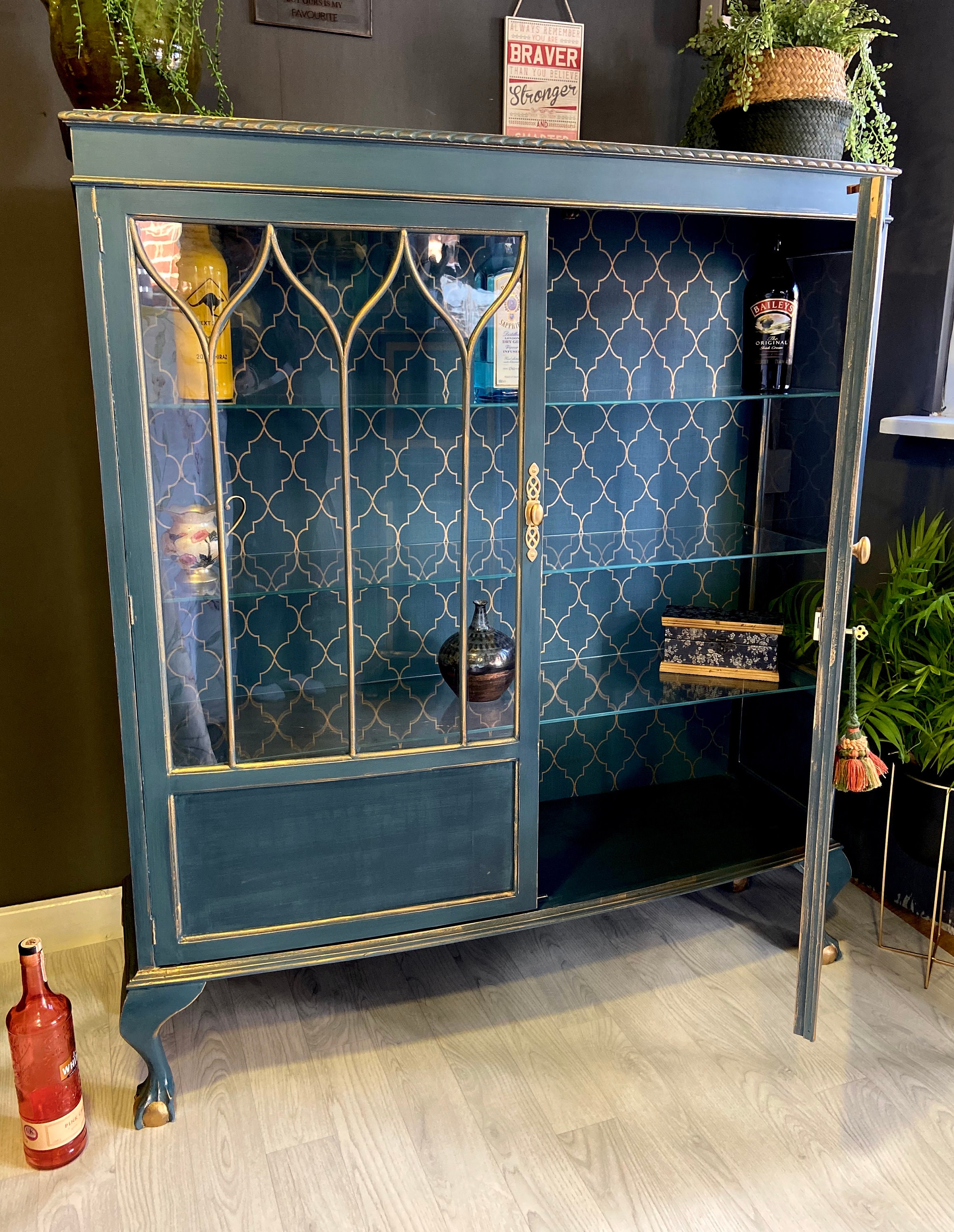 Drinks Cocktails Cabinet Bar in Annie Sloan Blue Stunning Wall