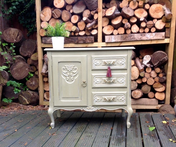 Hand Painted Shabby Chic Sideboard, Carved Hall Console Cabinet