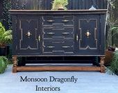 Vintage Sideboard Buffet TV unit Farmhouse Barn conversion furniture solid Oak Hand painted Now Sold