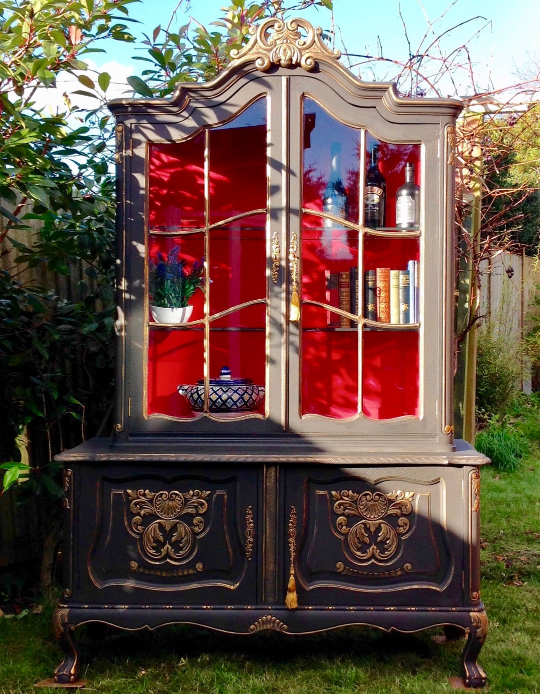 French Shabby Chic Bookcase Display Drinks Cabinet Sideboard Hand