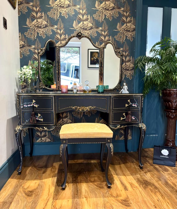 Vintage French Louis Style Dressing Table, Hand-painted Black & Gold - Etsy  UK