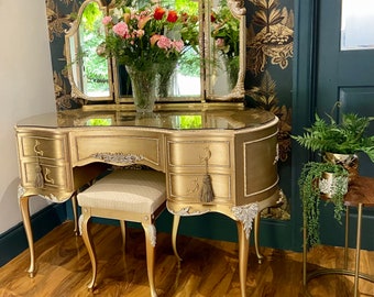antique gold dressing table Petite Gold Florentine Kidney Shaped Dressing Table Or Poudreuse With Lift  Up Mirror