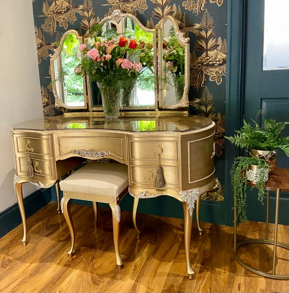 Vintage Gold Louis Style Olympus Antoinette Dressing Table ,mirror&stool in  Gold - Etsy