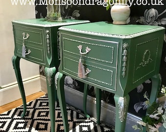 Olympus Louis Style Pair Bedside Cabinets Tables In Lovely Green Matching Chest also listed