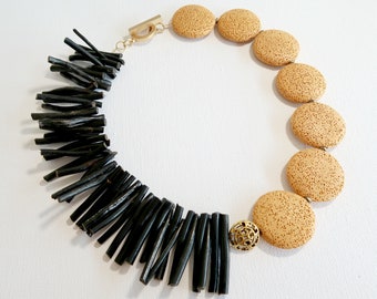 statement bohemian necklace, spike necklace,  asymmetric necklace, chunky bead necklace