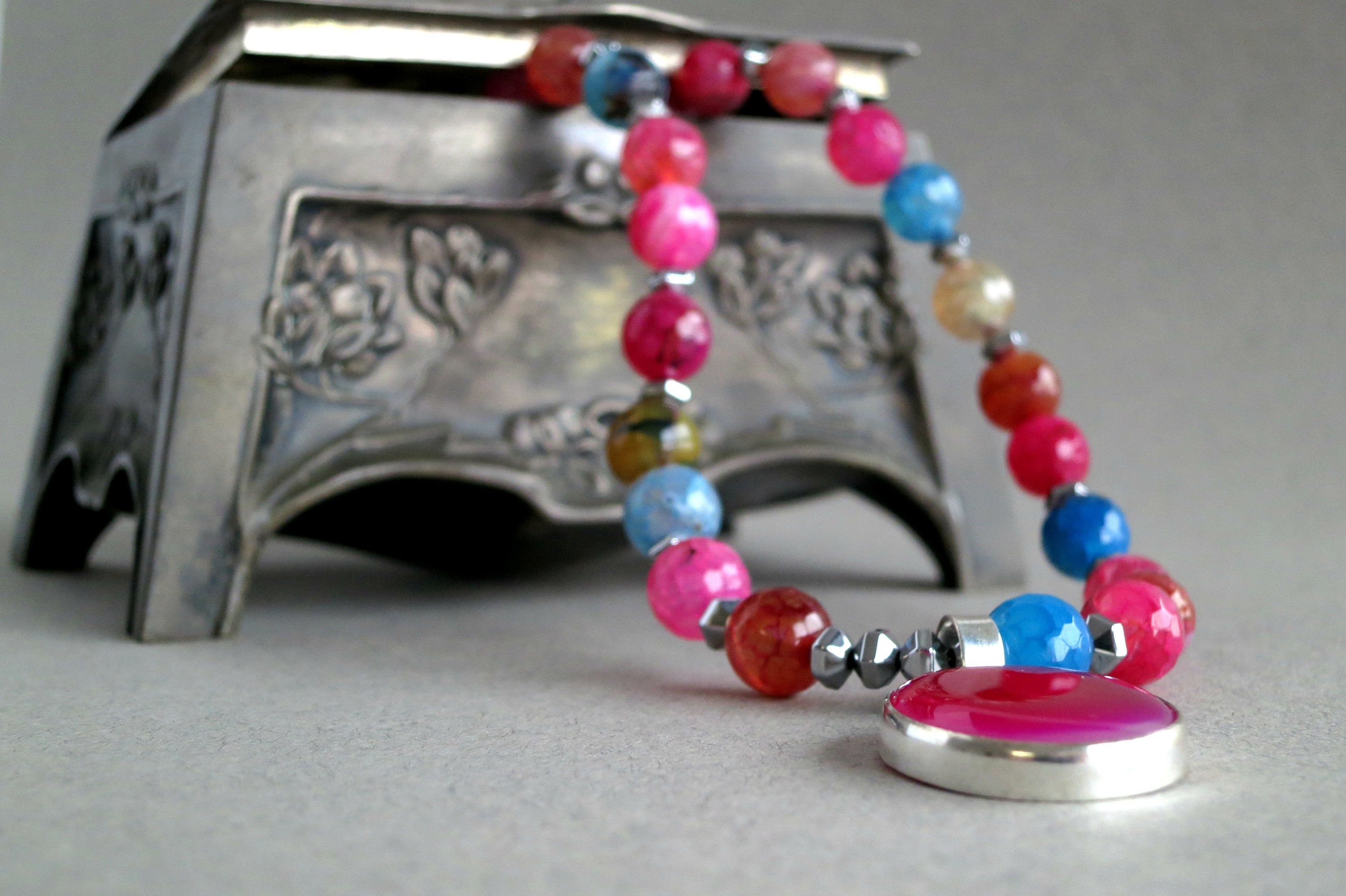 Pink Stone Cuban Chain Statement Necklace main image 1
