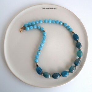 Statement gemstone necklace handmade, Agate beaded necklace, Blue gemstone necklace,  Unique gift for mom