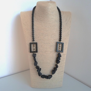 Black onyx necklace, Onyx beaded necklace, Black statement necklace, Black gold necklace