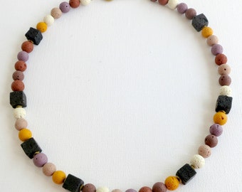 lava bead necklace, lava stone necklace, colorful beaded necklace, geometric bead necklace, unique gemstone necklace