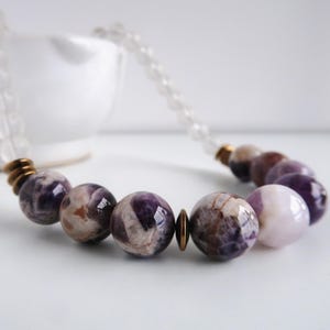 Amethyst statement necklace, Chunky beaded necklace, Big gemstone necklace, Purple  women necklace