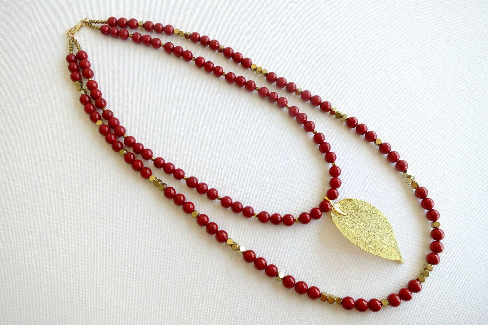 WTZ Gold & Red Rhinestone Statement Necklace - 16" With 2" Extension #N2142